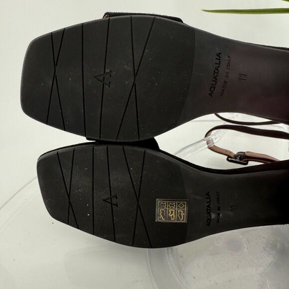 Aquatalia Women Hildy Sandal Size 11 Black Leather Suede Block Heel Slingback - Picture 14 of 16